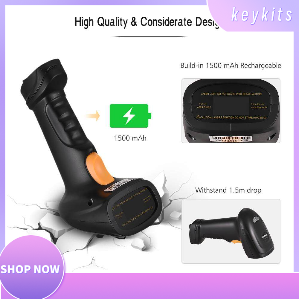 Aibecy 2-in-1 2.4G Wireless Barcode Scanner & USB Wired Barcode Scanner Handheld 1D Bar Code Scanner Reader Storage up to 120000 Bar Code with Rechargeable Battery Mini USB Receiver USB Cable for Computer Laptop