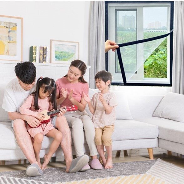 DIY Window Mosquito Net insect Window Mesh Fiberglass Screen Adjustable Window Screen Flies Net with Stick Velcro (Grey/Black/White)