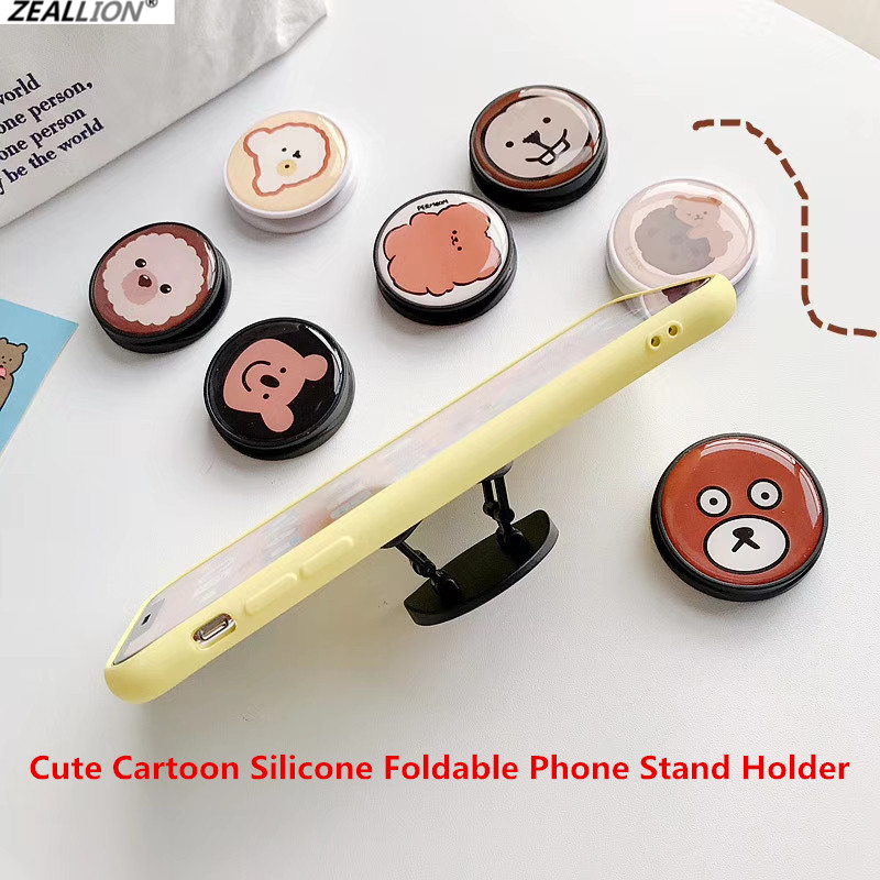 Zeallion Portable Cute Cartoon Silicone fixed Foldable Finger Phone Stand Holder Grip for iPhone Samsung Huawei Oppo Vivo Realme