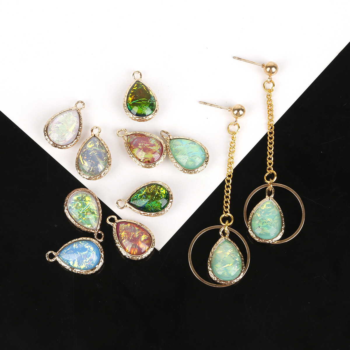 2pcs Double-sided Cloud Pendant Drop Shape Charms Beads Copper Clad Bright Charms For DIY Earrings Women Fashion Jewelry Accessories