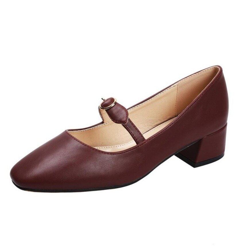 Vintage Giày Cao Gót Đế Dày Mary Janes Giày Phụ Nữ Chân Vuông Băng Mắt Cá Chân Máy Bơm Phụ Nữ Med-Cao Gót OL Giày Duy Nhất Giày Tacones Mujer giá rẻ