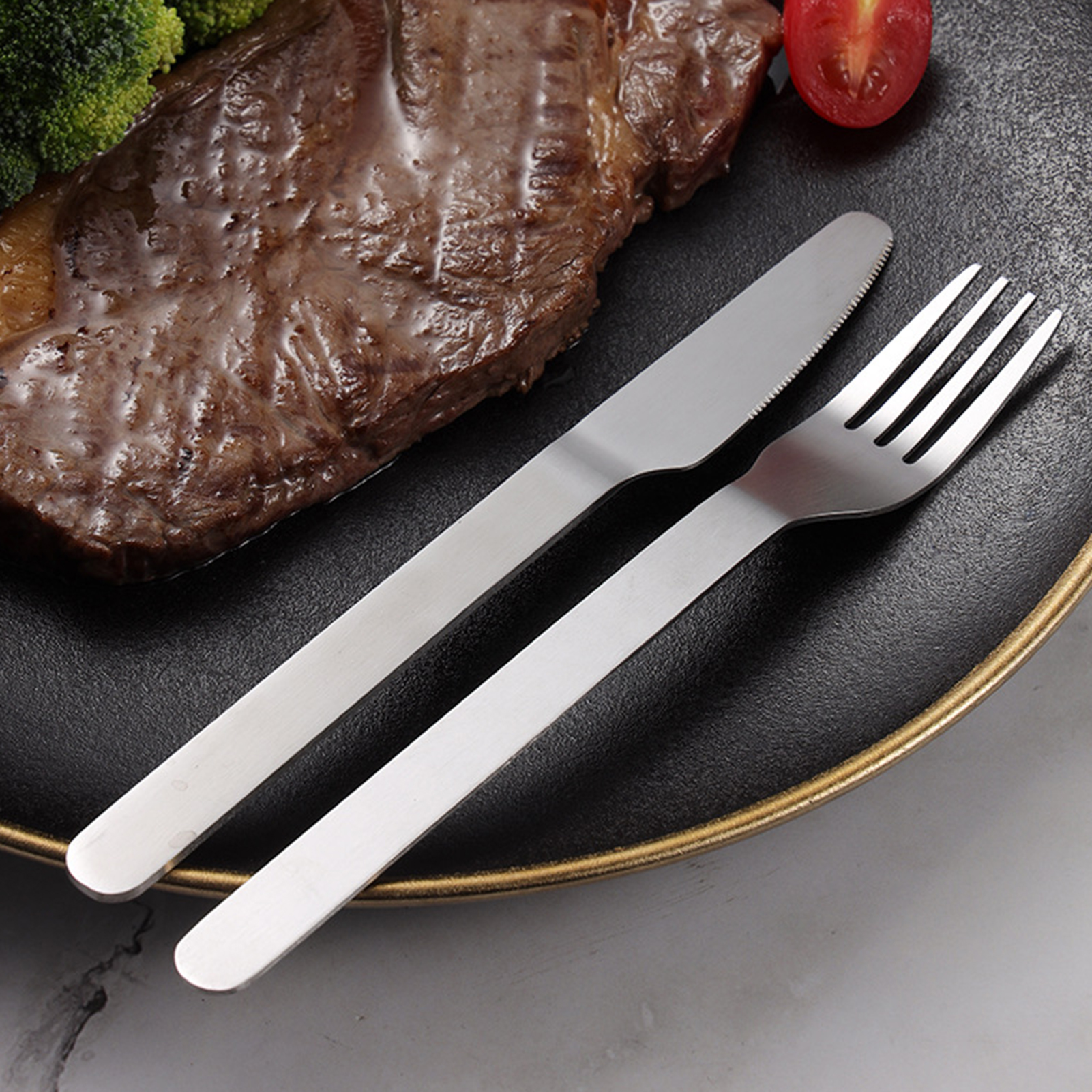 Sanwood® 1 Set Cutlery Set Rustproof Non-slip Stainless Steel Long Handle Spoon Fork Cutter Tableware Set for Camping Cutlery Set Rustproof
