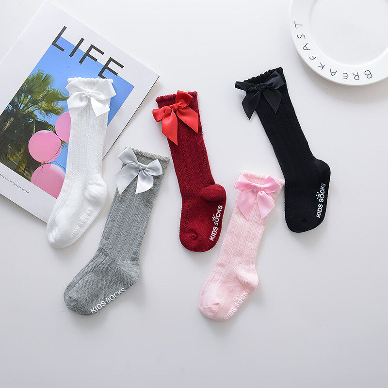 Toddler Infant Girls Cotton Knee High Long Socks Kids Bow Stockings Hosiery