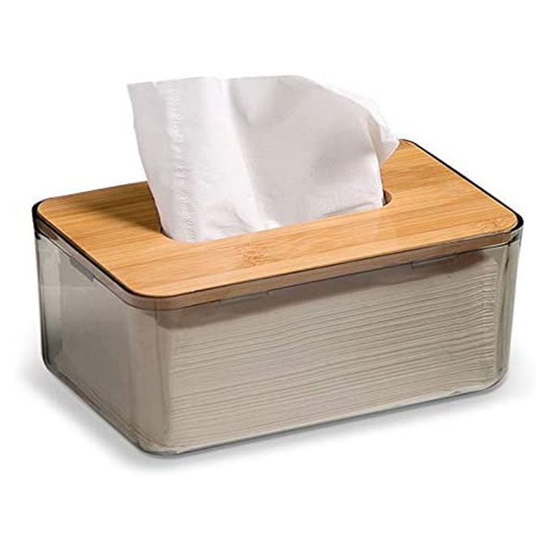 Tissue Box, Facial Tissue Dispenser Box with Bamboo Wood Lid ...