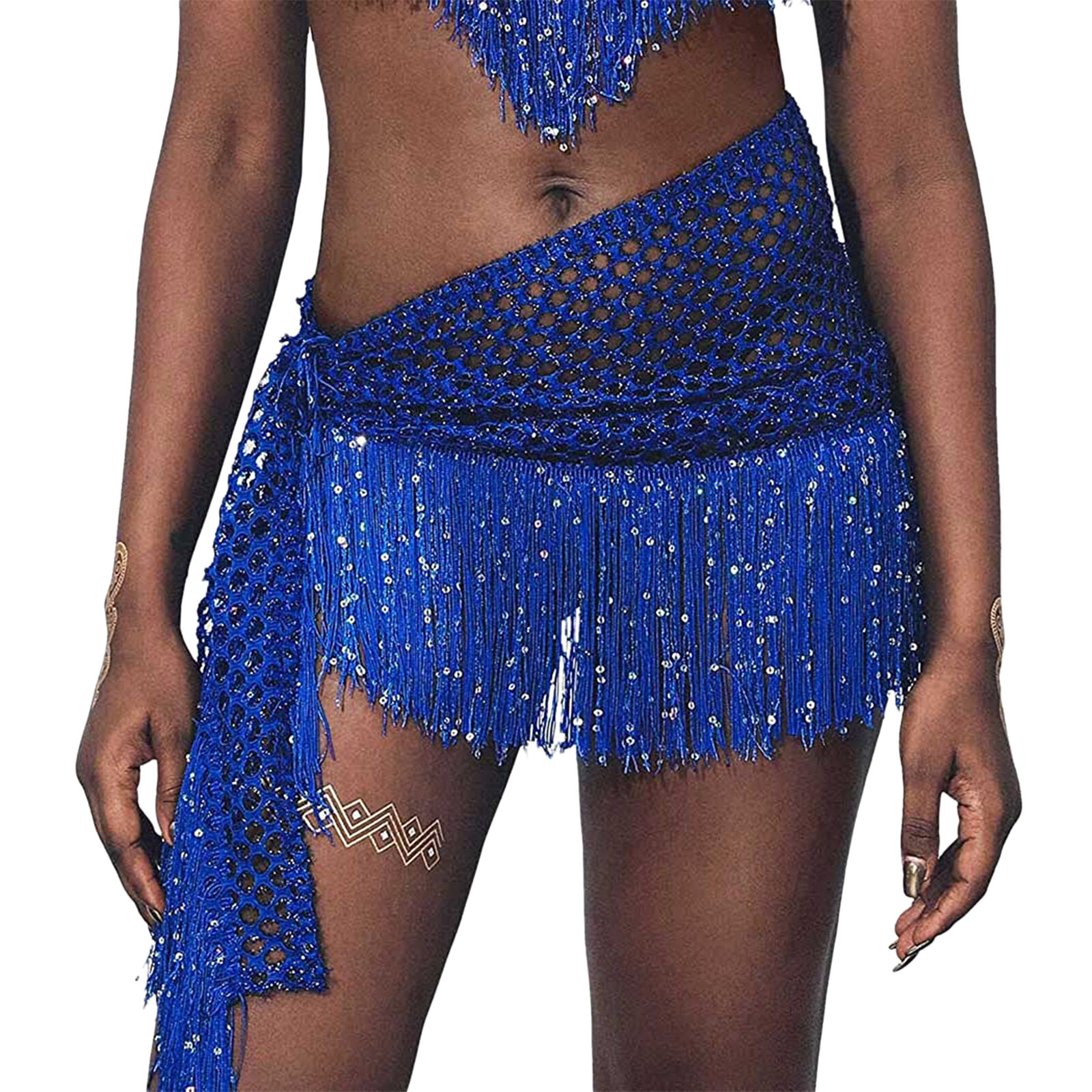Women Sequins Crochet Belly Dance Costumesoomph Lace-up Tassels Wrap MiniSkirt Rave Party Club Beach Glitters Skirts Dancewear