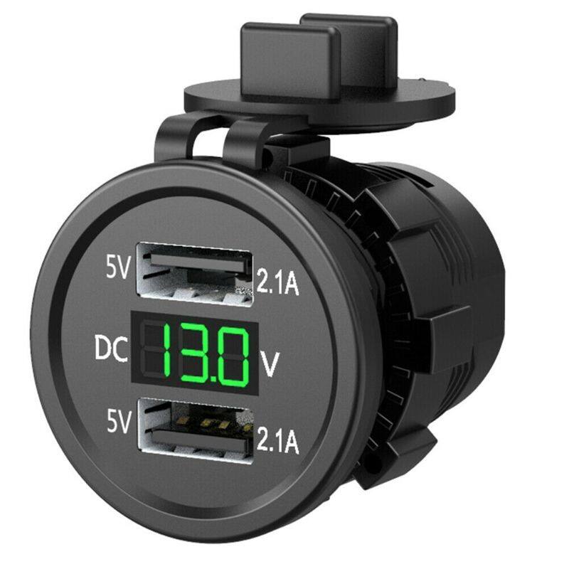【ES】5V 2.1A Waterproof Dual Ports USB Charger Socket Adapter Power Outlet with Voltage Display Voltmeter for 12-24V Car Boat Motorcycle Vehicles