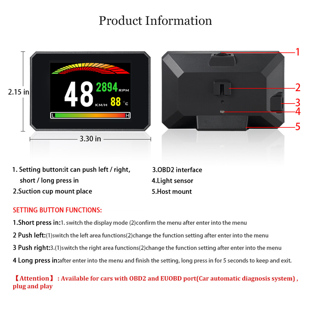 CCGOOD P16 OBD Hud Head Up Digital Car Speed On-Board Computer OBD2 Speedometer