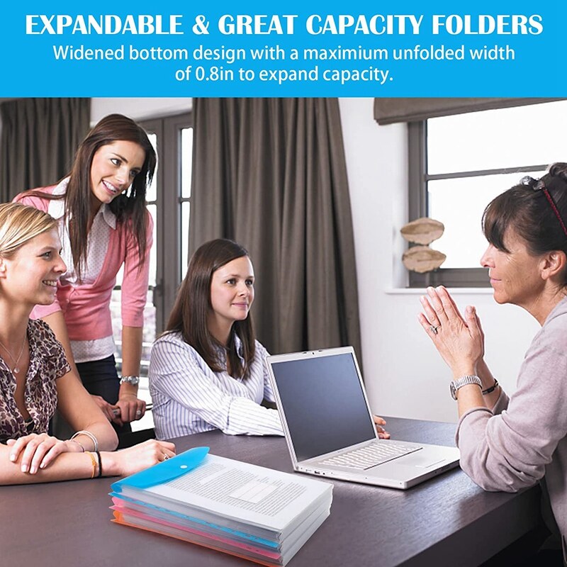 12 Pack A4 Punched Pockets Plastic Wallets - 11 Holes Expandable Binder Pocket Envelope File Folders