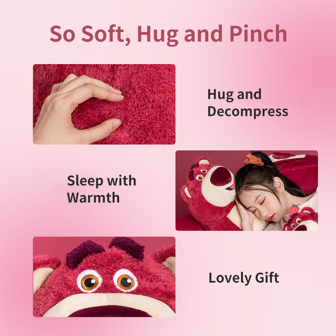 MINISO Lotso Strawberry Bear Sweet Sitting Plush Toy Doll 25CM/35CM Cute Disney Stuffed Toys