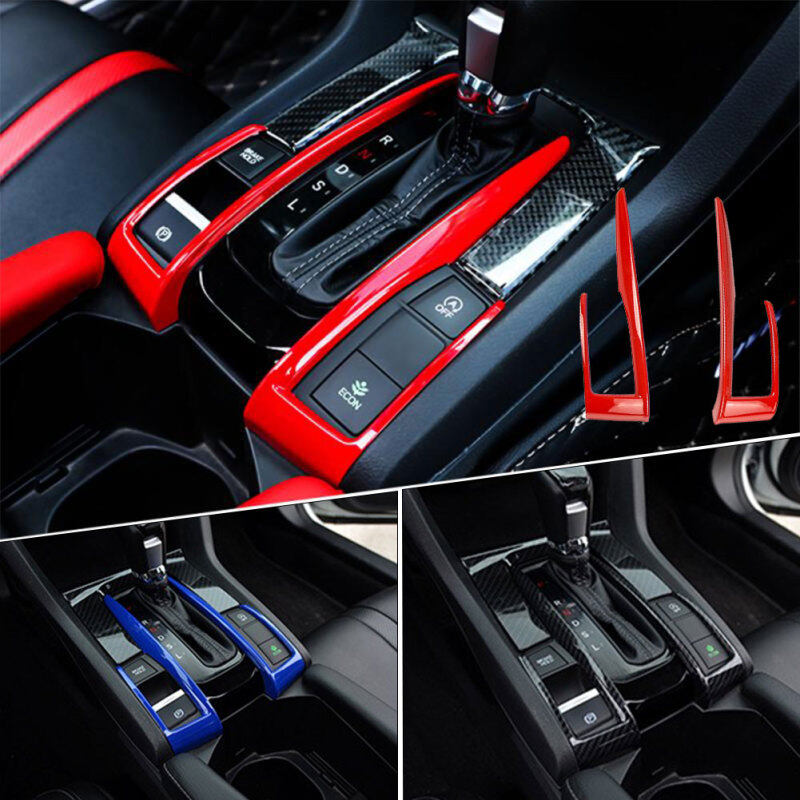 MotorPark 2 Tấm Bọc Cần Sang Số Bảng Điều Khiển Trung Tâm Xe Hơi Trang Trí Dành Cho Honda Civic 10 2016 2017 2018, Sợi Carbon Đỏ Xanh