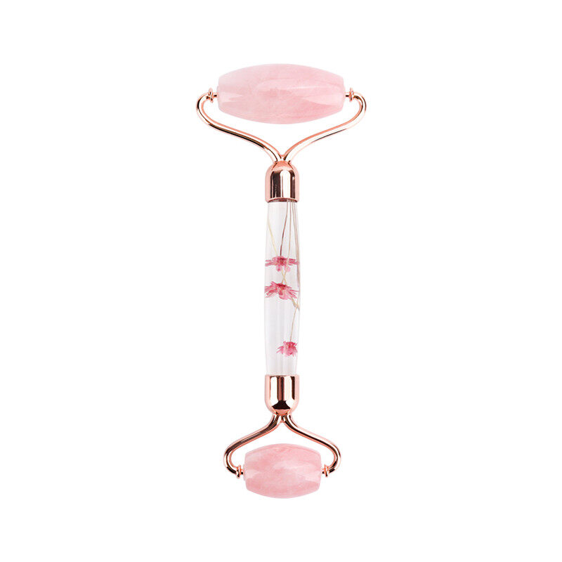DECINIEE Rose Quartz Jade Roller Flower Pole Roller Face Lifting Massager Facial Manual Massage Roller Heart-shaped Guasha Set Anti-wrink