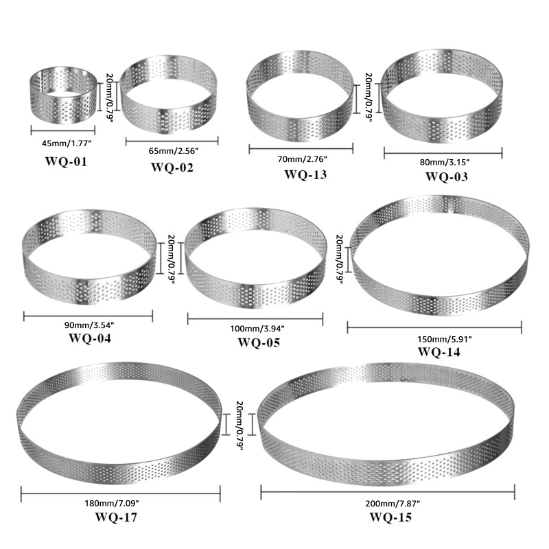 Vòng Mousse Đục Lỗ Khuôn Bánh Bằng Thép Không Gỉ Dụng Cụ Làm Bánh Tròn Khuôn Trang Trí Phụ Kiện Nhà Bếp 9 Kích Cỡ Chọn