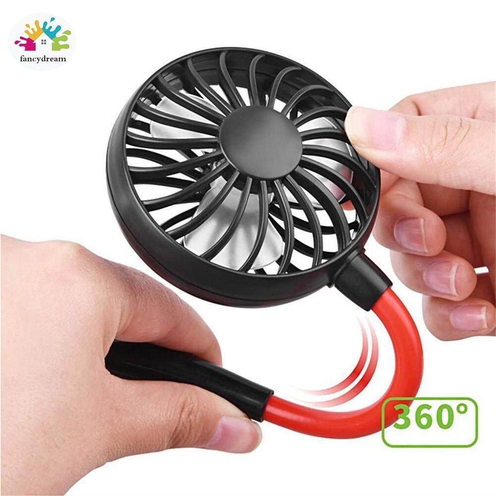 LED Portable USB Rechargeable Neckband Dual Cooling Mini Fan Lazy Neck Hanging