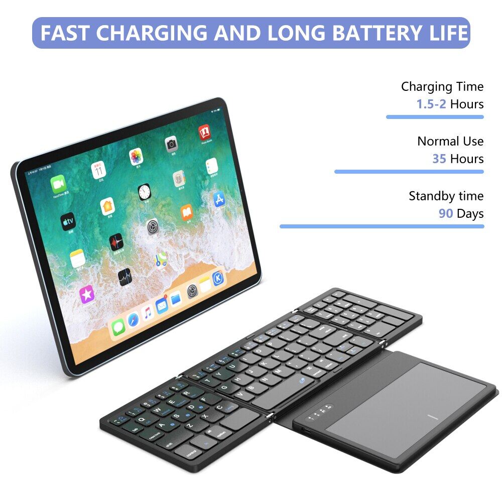 JOMAA Foldable Keyboard Bluetooth Wireless Keyboard With Touchpad Portable keyboard Ultra Slim Pocket Folding Keyboard For Windows/Android/ IOS/OS/HMS Tablet PC