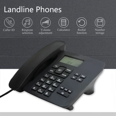 ID Display Fixed Phone Black Landline Phones Redial Function Fixed Telephone Home Office Desktop Telephone