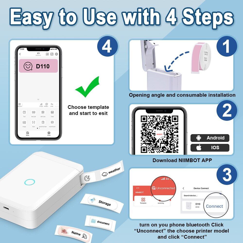 Niimbot Máy In Nhãn D110 Máy In Nhãn Nhiệt Nhỏ Gọn Máy In Nhãn Dán Bluetooth Không Dây Nhãn Dán Ngày/Tên D11 Tự Làm