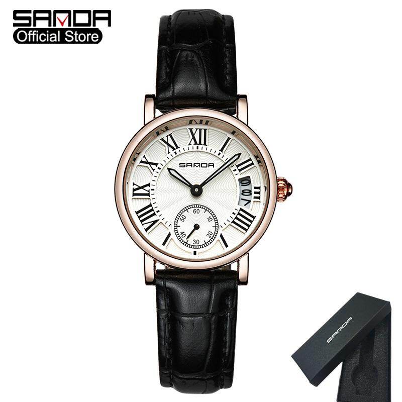 SANDA Fashion Original Women Student Watch Simple Fashion Personality Authentic Waterproof Quartz Leather Women Watch Gift Box