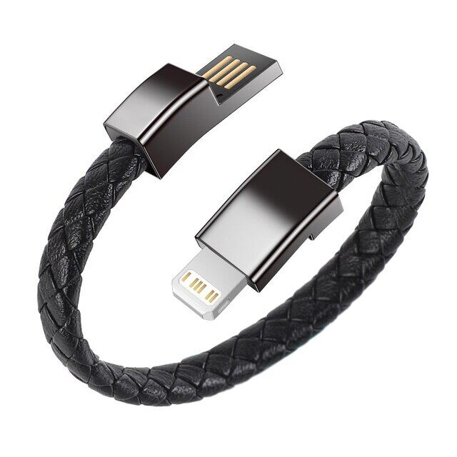 Short USB Data Cable For iPhone 13 14 12 11 Pro Max X Leather Bracelet Charger Cable for Micro USB Type C Portable Fast Charging USB Cord Wire, Data Transfer.