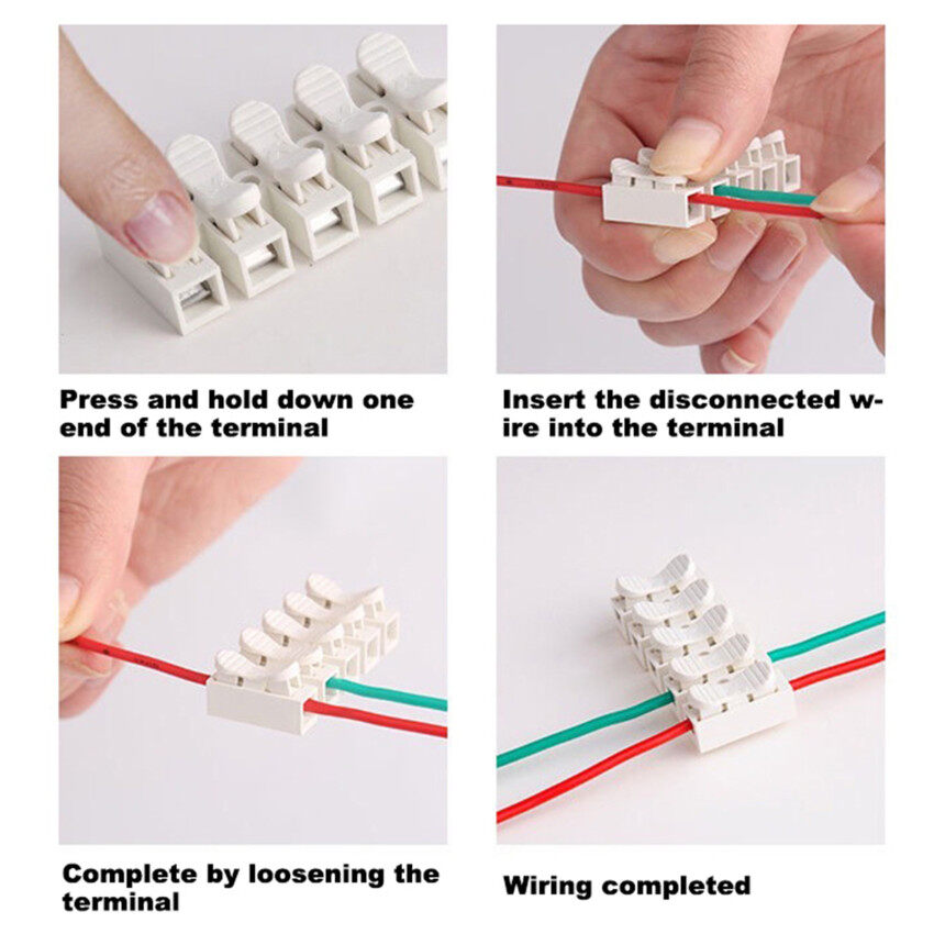 【100% Original】100PCS CH-2 Spring Wire Connectors Electrical Cable Clamp Terminal Block Connector LED Strip Light Wire Connecting