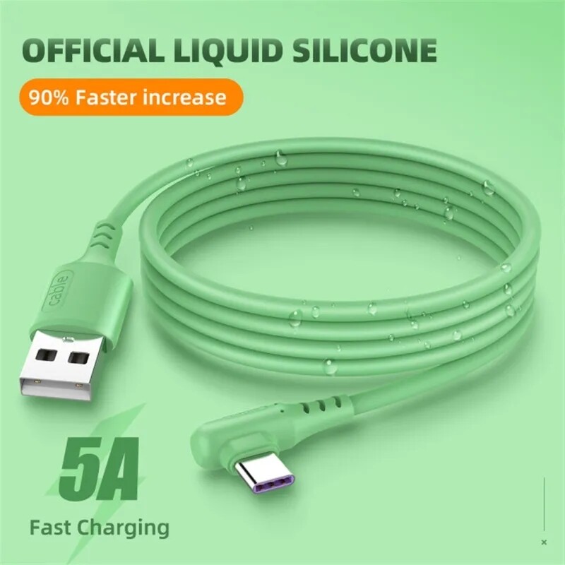 5A Cáp sạc USB 90 độ nhanh chóng sạc Micro USB Type C dây dữ liệu Silicone lỏng dòng cho Android/IOS/điện thoại USB bền ngày Cáp