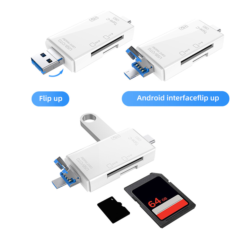 KEBETEME Đầu Đọc Thẻ 6 Trong 1 USB 2.0 TF Mirco SD Smart Type C Đầu Đọc Thẻ OTG Bộ...
