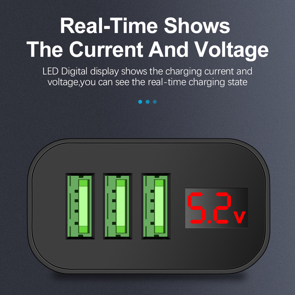 5V 3A Digital Display USB Charger for iPhone iPad Phone Tablet 3 USB Wall Charger Converter