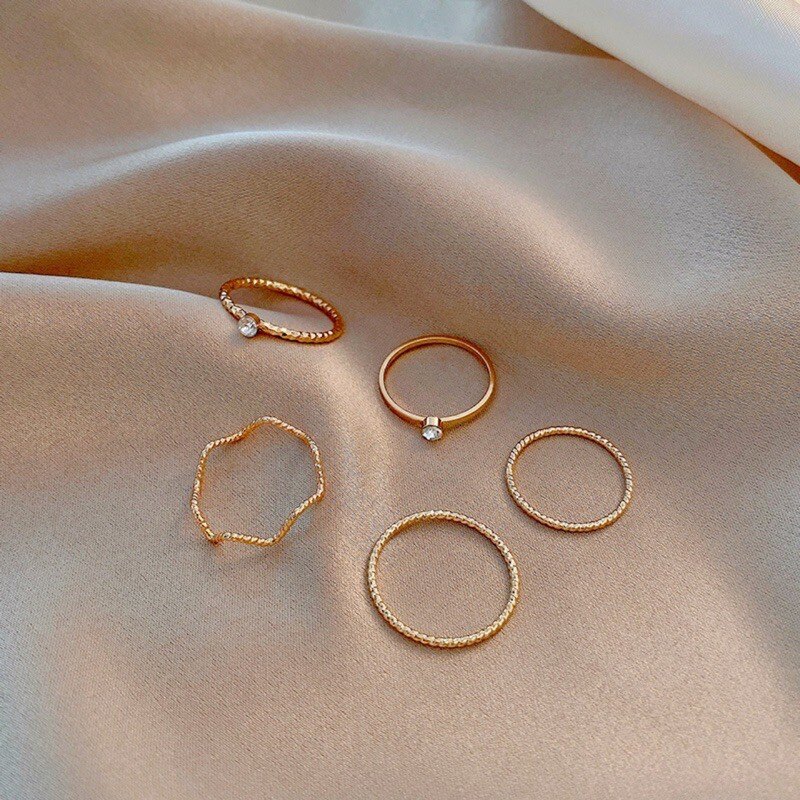5pcs/set band ring wave stack midi ring lady jewelry charm cincin perumpuan