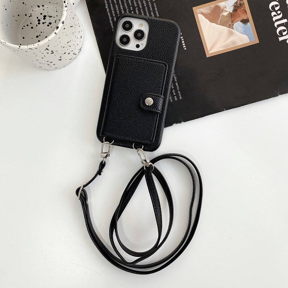 For iphone 15 Pro Max iphone 14 pro max iPhone 13 Pro Max iphone 11 Pro iphone 12 Pro 13 mini XR XS Max X 8 7 Plus Cover Luxury Soft Silicone Lanyard Strap Chain Crossbody Slim Cover Leather Card Holder Wallet Phone Case Cosmetic Pocket Case