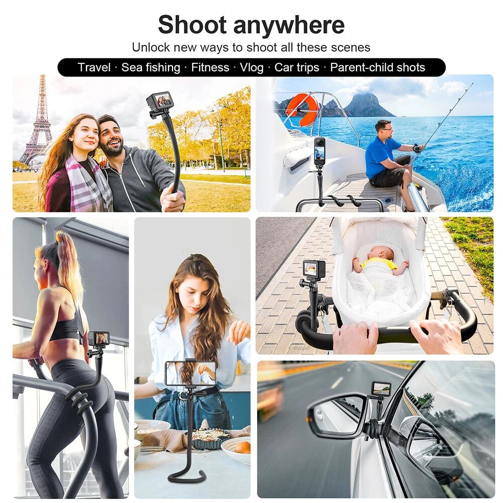 For Insta360 X3 Monkey Tail Mount Flexible Bend Multi-Purpose Flexible Mount Selfie Stick Tripod For Gopro 11 10 Insta360 Camera