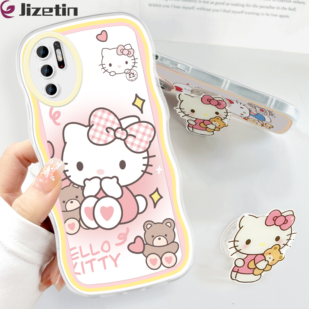 Jizetin Phone Casing For Xiaomi Redmi Note 10 Note 10S Note 10 Pro Note 10 5G Note 9 Note 8 Fashion Soft Wavy Phone Case Hello Kity Cat Cartoon Shockproof Cellphone Casing Full Cover Camera Protection