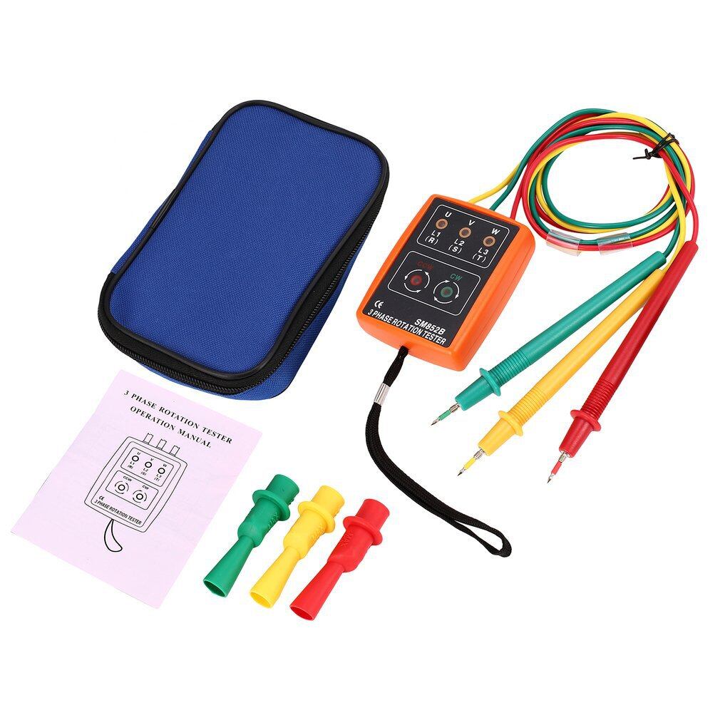 OBBB SM852B 3 Phase Rotation Tester 60V-600V AC Digital Phase Indicator Detector LED Buzzer Phase Sequence Meter Voltage Tester