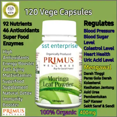 120 Primus Wellness Organic Moringa Leaf Powder Capsules Moringa Oleifera Capsules Kapsul Moringa Oleifera Kapsul Serbuk Daun Kelor