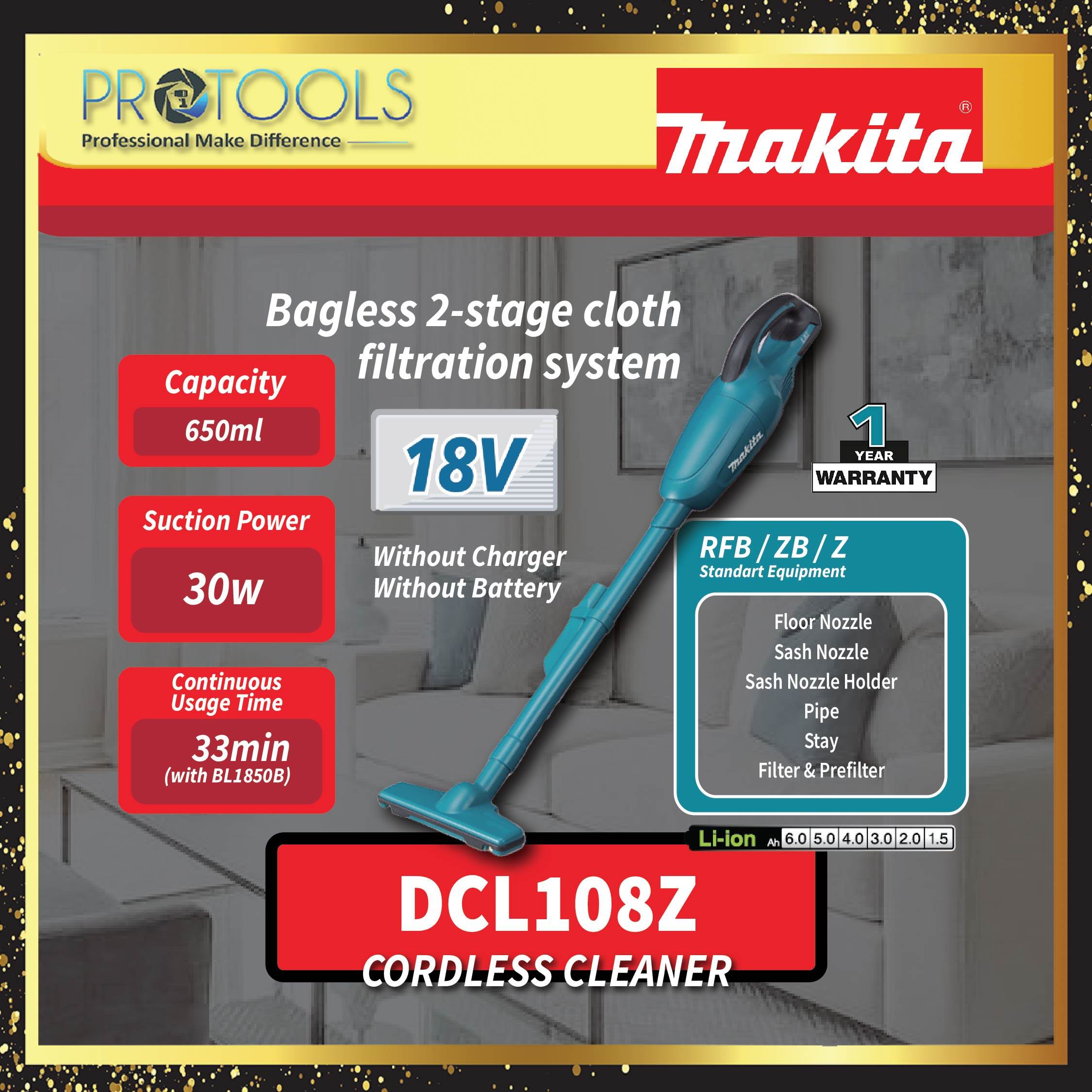 MAKITA 18V DCL180FRFW / DCL180RFB / DCL180Z / DCL180ZB CORDLESS VACUUM