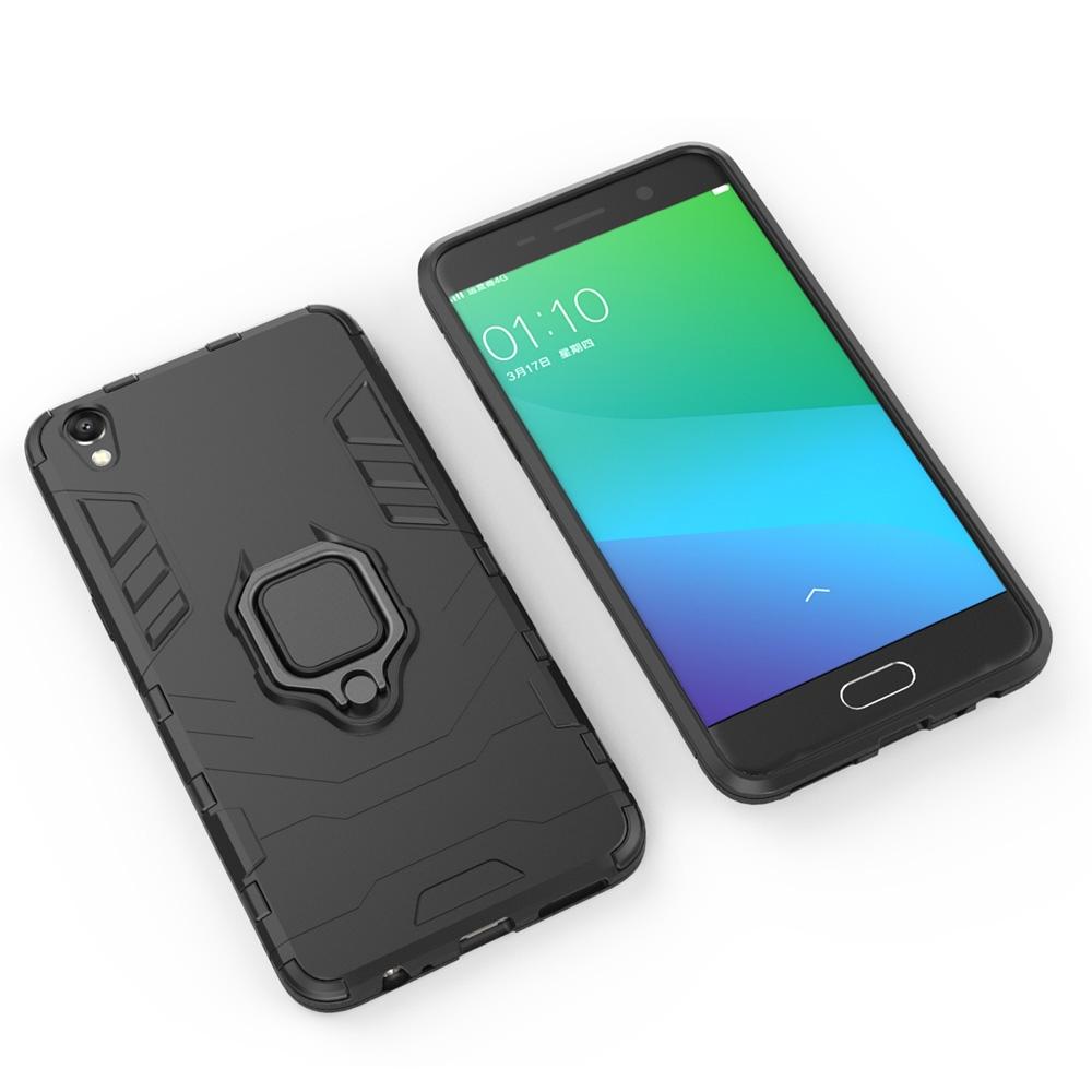 PC + TPU Shockproof Protective Case for OPPO R9 Plus, with Magnetic Ring Holder (Black)