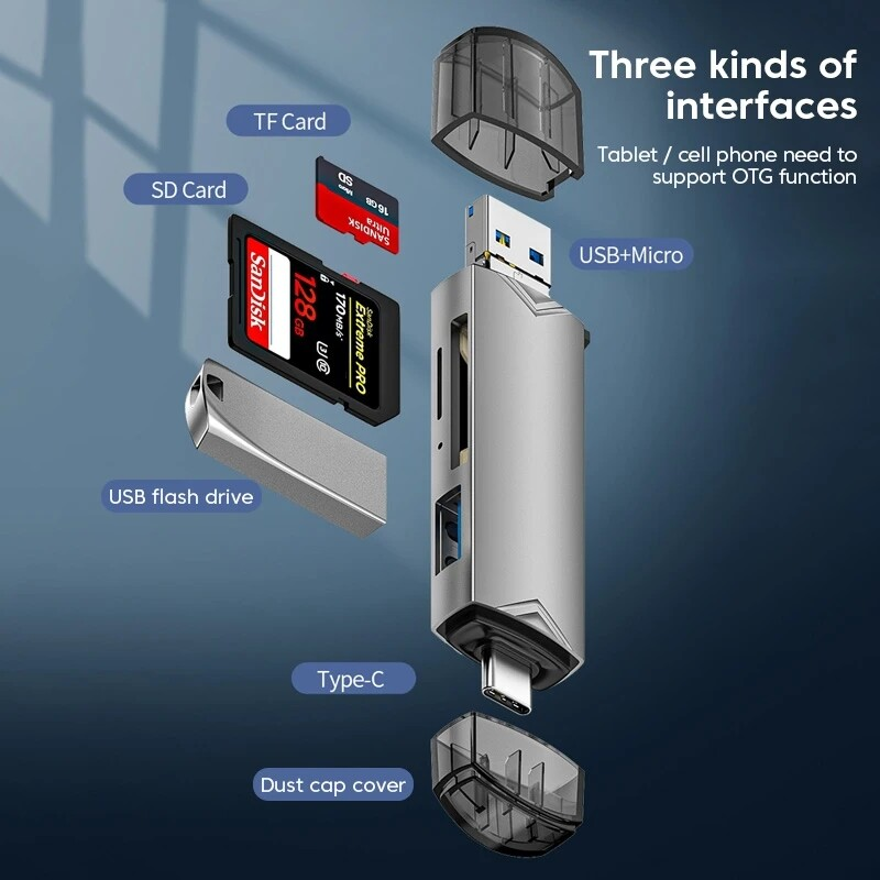 6 Trong 1 đầu đọc thẻ OTG USB3.0 Để Micro USB Type C Adapter ổ đĩa flash Thông Minh đầu đọc thẻ nhớ TF mini máy ảnh SD Cardreader