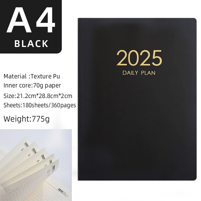 2025 A4 English Agenda Notebook Planner 365 Days Planner Calendar Office Notepad Diary Stationery Office Supplies