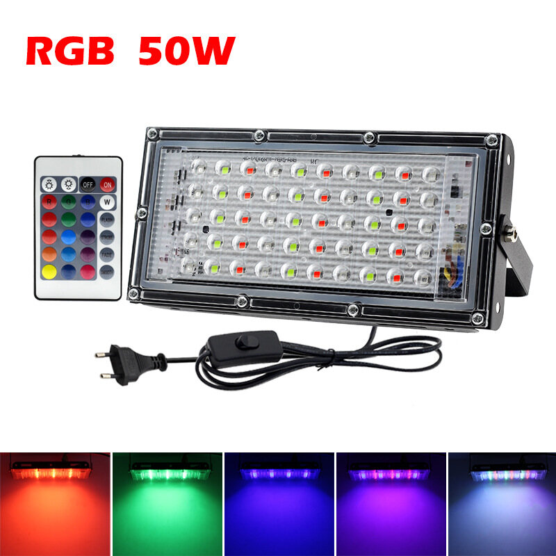 50W 100W 150W RGB LED Floodlight  With ON/OFF Switch Outdoor Waterproof Landscape Spotlight Lamp Remote Controller