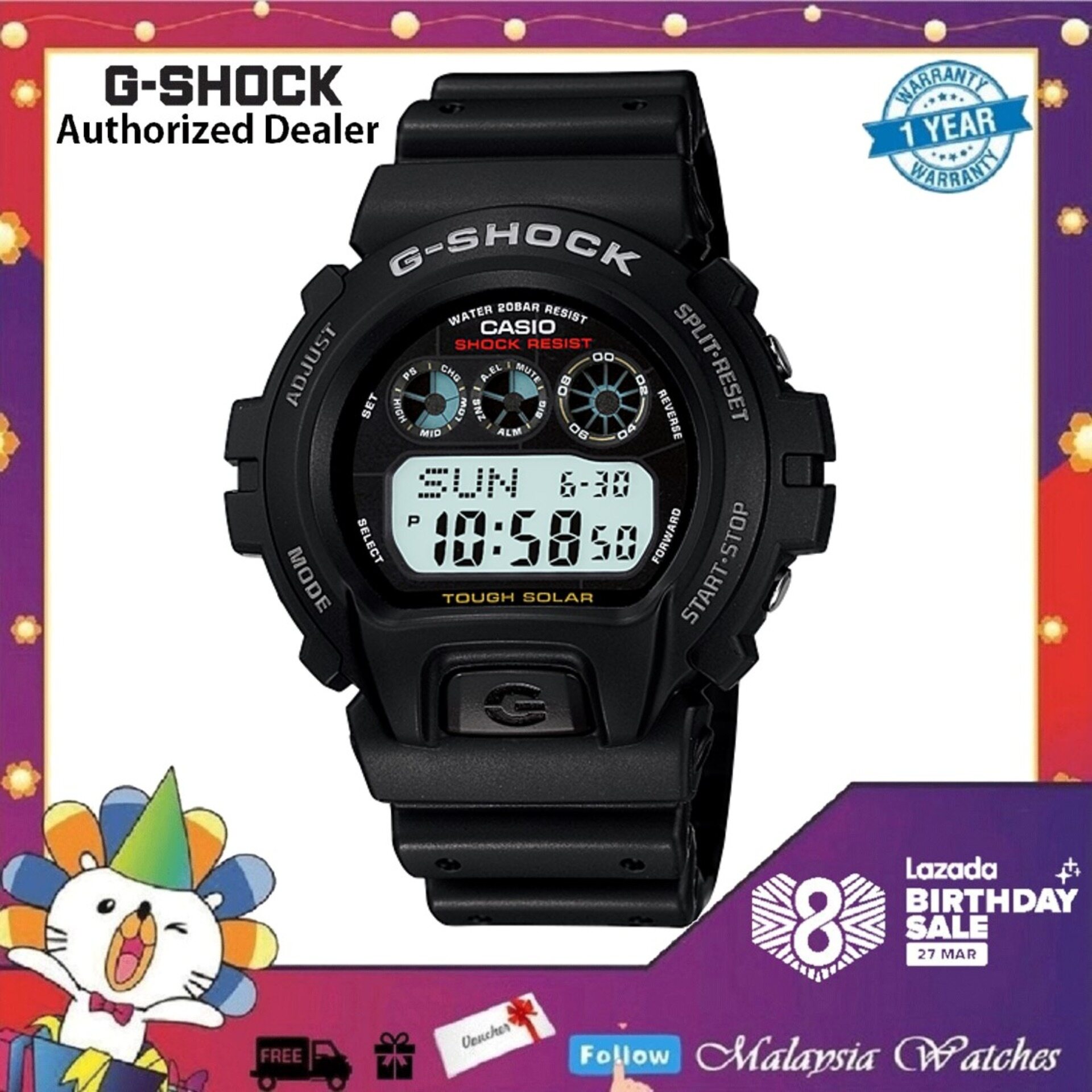 Casio G-SHOCK G-6900-1 Black Resin LCD Standard Digital Tough Solar Watch  (OFFICIAL MALAYSIA WARRANTY) (Black) | Lazada