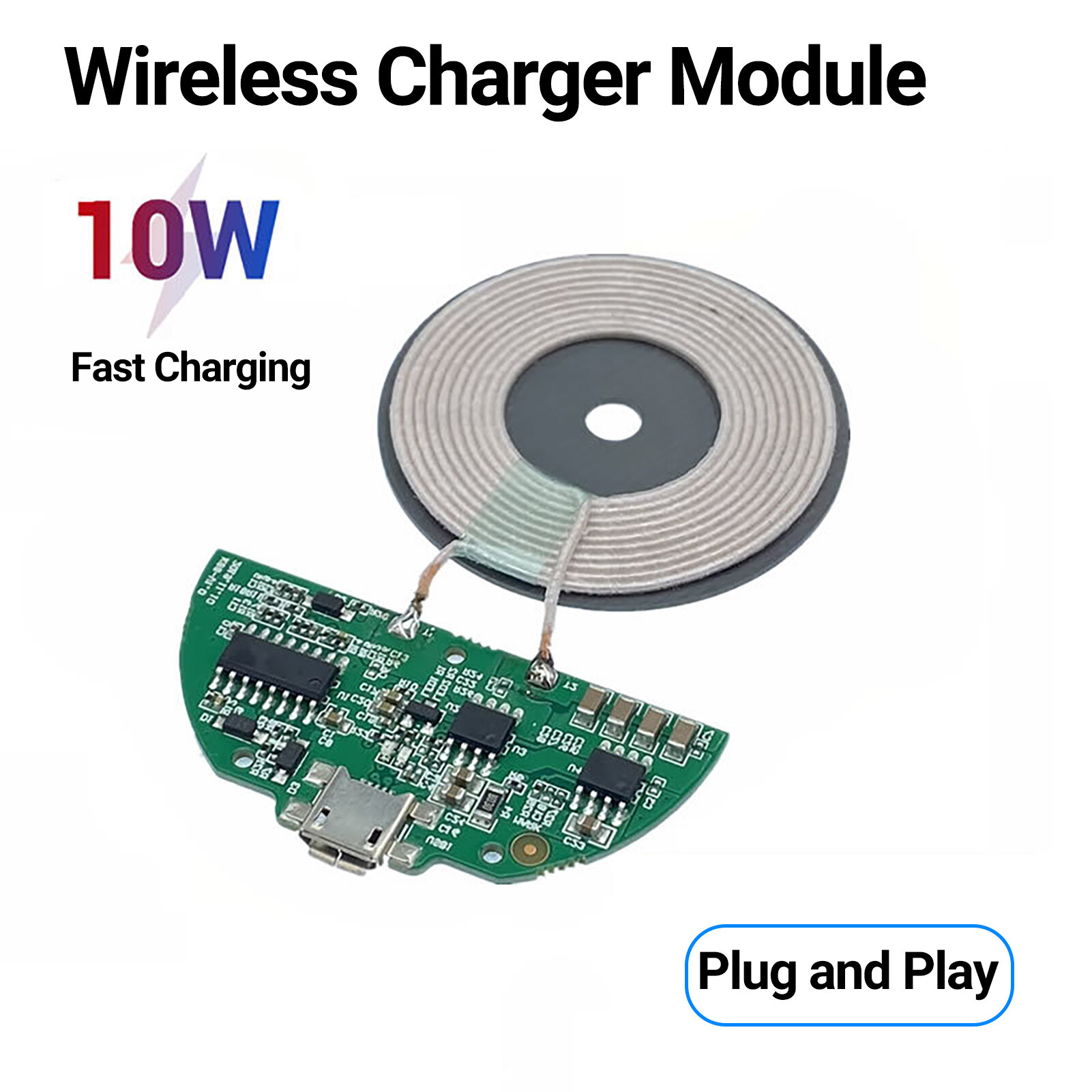 Wireless Charger Module Low Temperature Fast Charging Micro USB Port 10W Qi Wireless Charger Module Transmitter PCBA Circuit Board Coil DIY for Smartphone Convenient Mini Wireless
