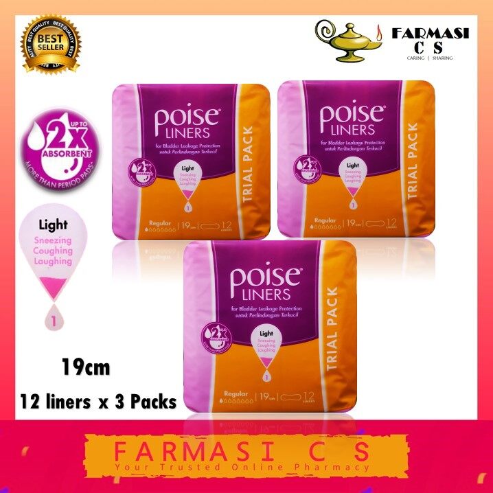 Poise Regular Liner For Light Urinary Leaks 19cm ( 12 Liners x 3 Packs