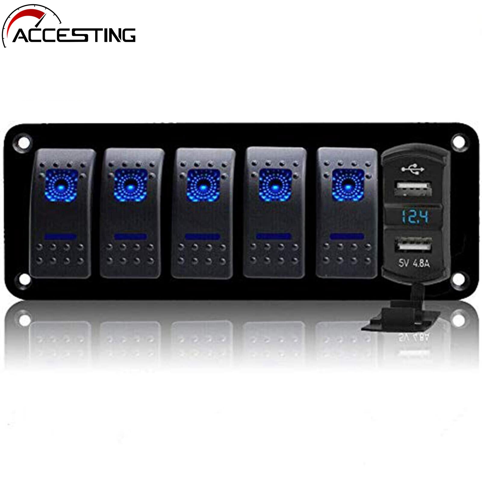 Bảng Công Tắc 3/4/5 Gang, Bảng Công Tắc Bật Tắt 12V/24V Bộ Sạc USB Kép 4,8A Công Tắc Bật Tắt Cho Ô Tô Xe Tải Thuyền Hàng Hải