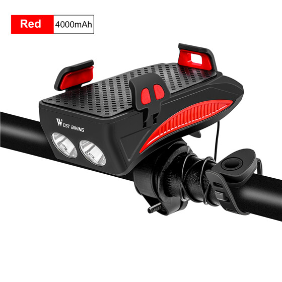 WEST BIKING 4 in 1 Bicycle Light Flashlight Bike Horn Alarm Bell Phone Holder Bike Bicycle Accessories Cycling Front Light
