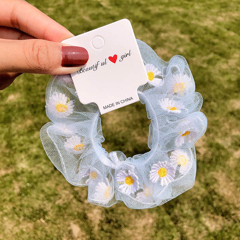 FAITOLAGI Daisy Transparent Scrunchies Hair Bands Women Elastic Hair Rope Hair Accessories