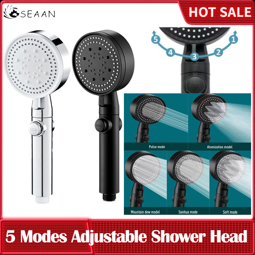 5 Modes Shower Head Adjustable High Pressure Water Saving Shower One-Key Stop Water Massage Shower Head For Bathroom Accessories