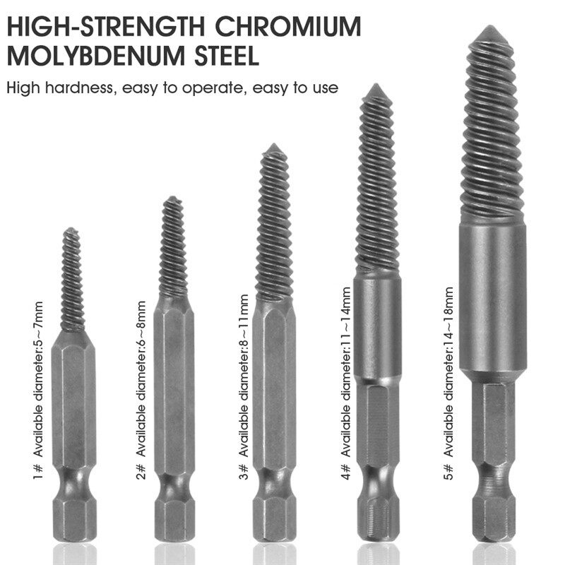 5pcs Hex Screw Extractors Broken Damaged Screw Extractor Drill Bit Guide Set Broken Bolt Remover Easy Out Set Metalworking Tools