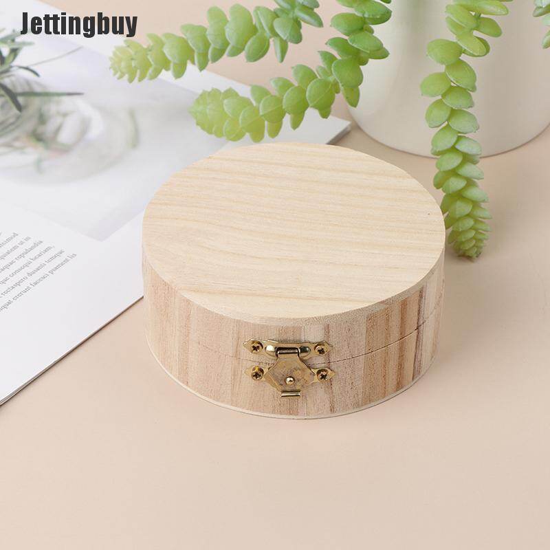[Jettingbuy] Vintage Round Wooden Jewelry Box Organizer Craft Mud Base Lid Lock Storage Case