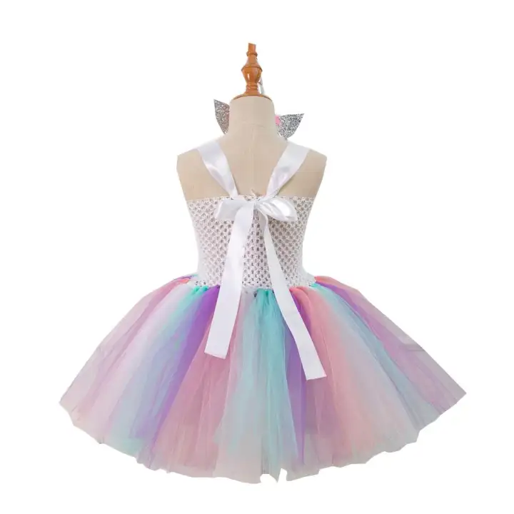 MOLFROA Girls Unicorn Costume Tutu Dresses Girl Rainbow Dress with Headband Gold Wing