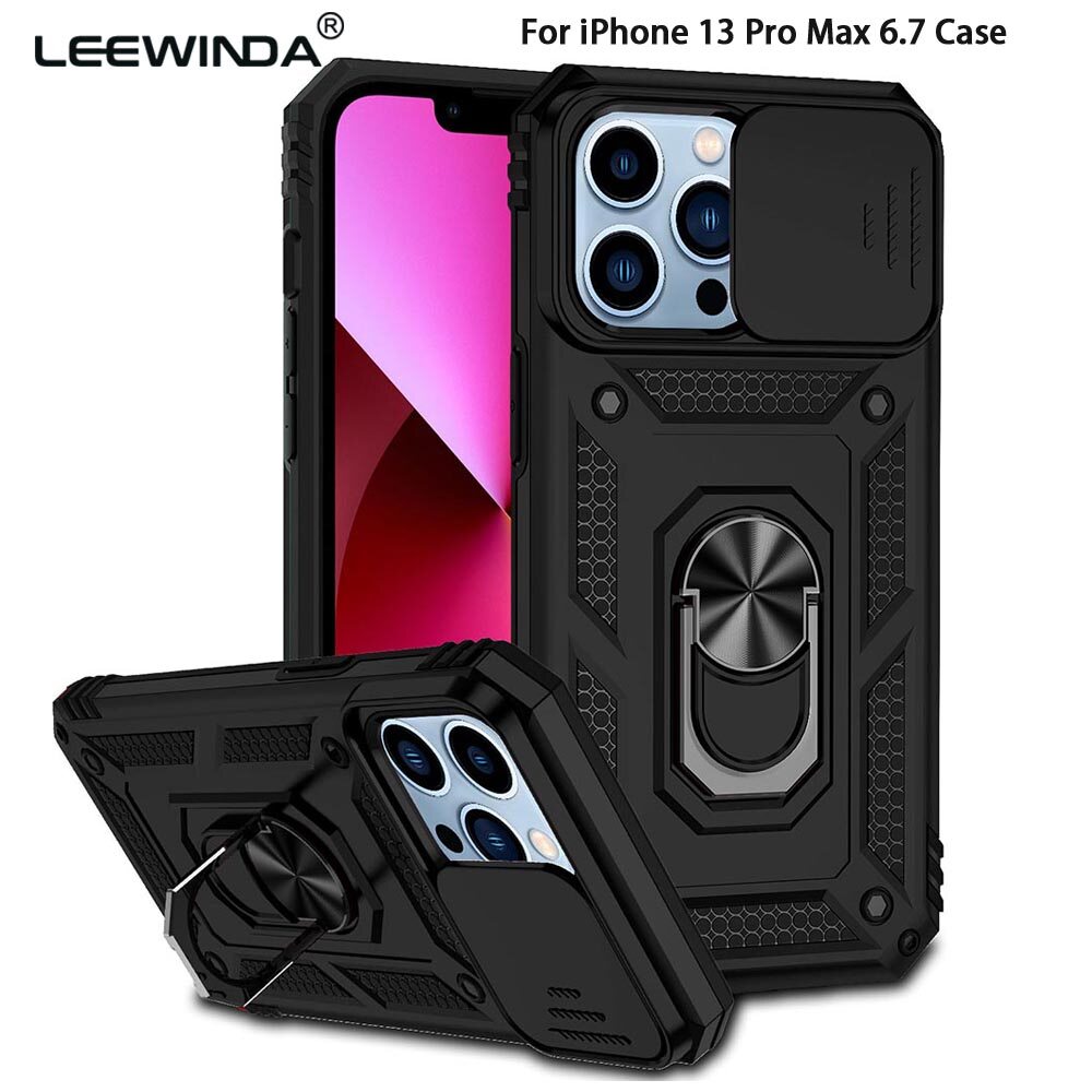 For iPhone 13 Pro Max 6.7 Phone Case,For iPhone 13 6.1/iPhone 13 Pro 6.1 Cases,Sergeant Push Window Protection Camera Armor Ring Bracket Back Cover For iPhone 13 Mimi 5.4
