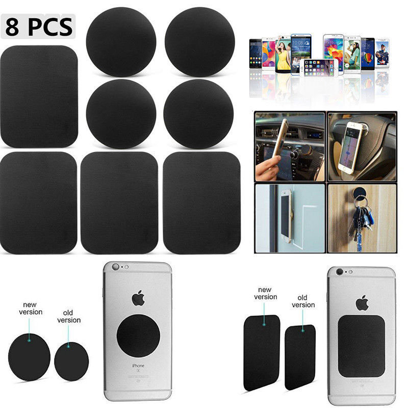8 Pcs Magnetic Metal Plates Sticker for Smart Phones Matte Black