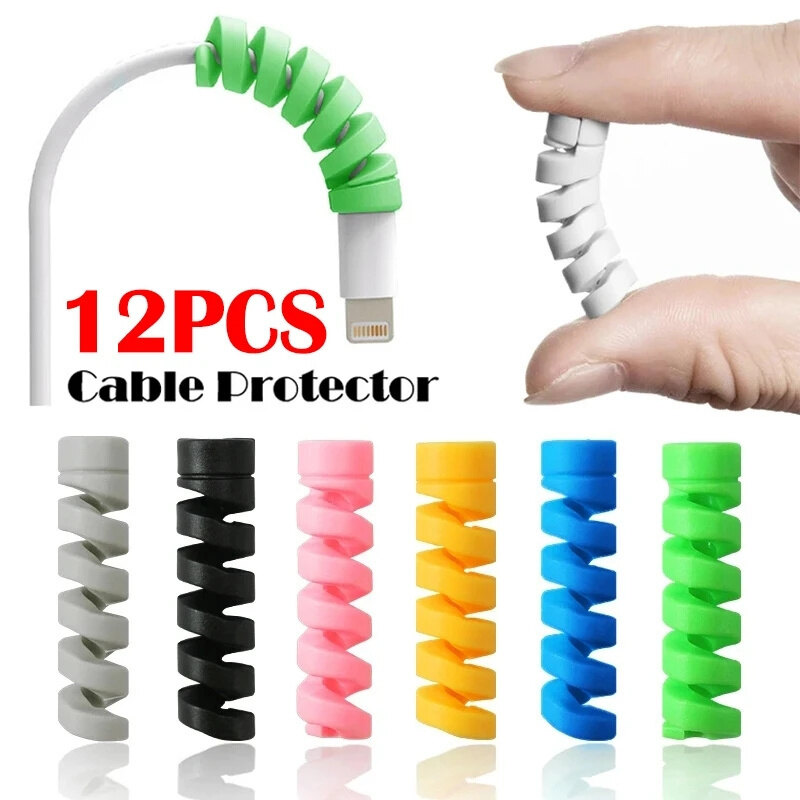 12 cái bảo vệ cáp phổ Silicone Cáp dữ liệu xoắn ốc Winder cuộn dây Bộ Kẹp giữ dây cáp cho cáp sạc bảo vệ cáp phụ kiện